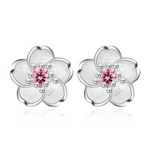 Cute 925 Sterling Silver Cherry Blossoms Flower Set Pink CZ Stud Earrings For Women Girls Kids Jewelry Orecchini Aros Aretes 2024 - buy cheap