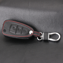 Черный кожаный чехол для ключей для Ford Focus 3 MK3 4 MK4 Fiesta Kuga Escape Ecosport Fob чехол с 3 кнопками раскладной дистанционный ключ 2024 - купить недорого
