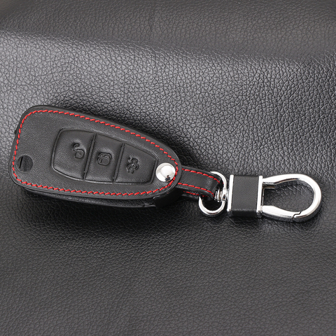 Черный кожаный чехол для ключей для Ford Focus 3 MK3 4 MK4 Fiesta Kuga Escape Ecosport Fob чехол с 3 кнопками раскладной дистанционный ключ 2022 - купить недорого