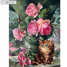 Diamond Embroidery 5D DIY Diamond Painting Red Flower and the cat,Diamond Painting Cross Stitch Floral Rhinestone Decoration LK1 2024 - buy cheap