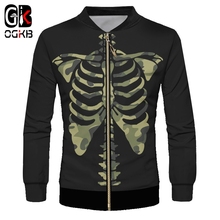 OGKB Men's New Creative Interesting Large Size Zip Jacket Casual Funny 3D Printed Camouflage Skeleton Black Zipper Coat 6XL 2024 - buy cheap