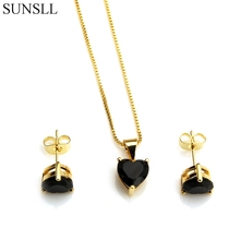 SUNSLL Gold/Black Copper Multicolor Cubic Zirconia Stud Earrings And Pendant Necklaces Jewelry Sets Women's Fashion Sets 2024 - buy cheap