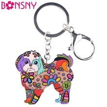 Bonsny Acrylic Dog Jewelry Yorkie Yorkshire Dog Shih Tzu Key Chain Key Ring Gift For Women Girl Bag Charm Keychain Jewelry 2024 - buy cheap