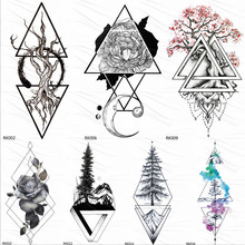 Черные реалистичные геометрические розы, треугольные Временные татуировки, наклейки с Луной, боди-арт, сливы, фальшивые татуировки, драгоценность 2024 - купить недорого