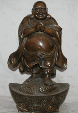 Estatua de Buda de risa feliz de Maitreya Yuanbao, soporte de Budismo de cobre chino de 18 ", detalles R0720 2024 - compra barato