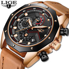 LIGE Mens Watches Top Brand Luxury Quartz Gold Watch Men Casual Leather Military Waterproof Sport Wristwatch Relogio Masculino 2024 - buy cheap