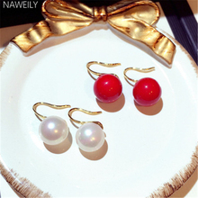 Simple White Red Pearl Earrings For Women Fashion Fine Gift Jewelry Gold Metal Beads Earring Elegant Simulated Pearl Earring 2024 - buy cheap