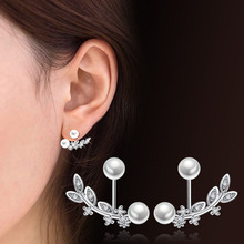 KOFSAC Charm 925 Sterling Silver Stud Earring Luxury Crystal CZ Leaf Pearl Earrings For Women Wedding Fine Ear Jewelry Brincos 2024 - buy cheap
