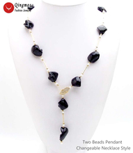 Qingmos-collar largo de 28 "con perlas de concha de mar para mujer, joyería fina, estilo barroco, color negro, 15x20mm 2024 - compra barato