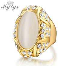 Mytys-anillo Retro de tamaño antiguo, 6 anillos GP de oro amarillo, anillo grande, Ojo de Gato de ópalo, piedra R716 2022 - compra barato