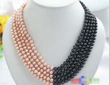 FREE SHIPPING>>>@@ > P2413 Luster 5row 7MM PINK BLACK FRESHWATER PEARL NECKLACE ^^^@^Noble style Natural Fine jewe & 2024 - buy cheap