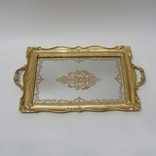 Vintage classical large rectangular carved mirror tray light gold tea fruit dessert decoration 2024 - buy cheap