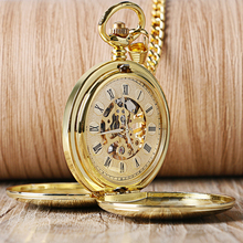 Горячие продажи золота гладкие механические карманные часы подвеска часы для мужчин Женская стильная ретро ручная намотка с двойным охотн... 2024 - купить недорого