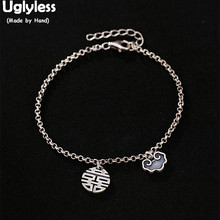 Uglyless-Pulseras de dijes étnicos hechos a mano para mujer, cadenas de plata tailandesa, joyería fina de corazón, 100% plata esterlina 925 auténtica 2024 - compra barato