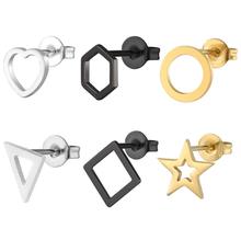 Shuangshuo, минималистичные Маленькие Геометрические серьги-гвоздики из нержавеющей стали, треугольник, сердце, круг, звезда, ювелирные изделия 2024 - купить недорого