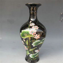 Exquisite Chinese Old Black Ceramic Handwork Collectible Lotus Vase 2024 - buy cheap