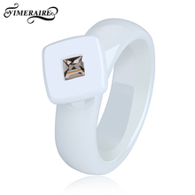 Smooth Healthy Ceramic Ring Classic Black White Color With Square Shaped Crystal For Women Fashion Design Anniversary Jewelry 2024 - buy cheap