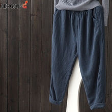 Hengsong-Pantalones largos de algodón y lino para mujer, pantalón informal, holgado, harén, a la moda, para verano y otoño 2024 - compra barato