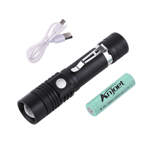 Anjoet USB Перезаряжаемый фонарик, светодиодный фонарик, масштабируемый, 3 режима, водонепроницаемый фонарик для 18650 с USB-кабелем, для кемпинга 2024 - купить недорого