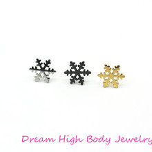 Pendientes de copos de nieve Stud para mujer, joyería aros para mujer, regalos de Navidad, 316L, acero inoxidable, dorado y negro 2024 - compra barato