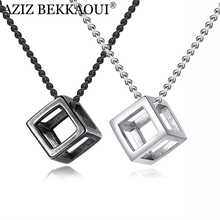 AZIZ BEKKAOUI Simple Style Stainless Steel Couple Necklaces Unique Hollow Square Necklace for Women Men Jewelry Special Gift 2024 - buy cheap