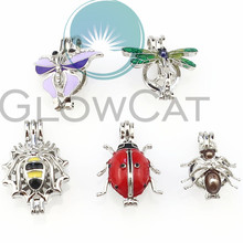 5X Colors Enamel Rhinestone Spider Insect Beads Cage Perfume Diffuser Pearl Cage Locket Pendant 22280 2024 - buy cheap