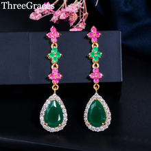 Threegrace joias estilo nigeriano, joias com faixa de zircônia, vermelha, verde, natural, cristal vintage, brincos longos para mulheres, eraspirador 2024 - compre barato