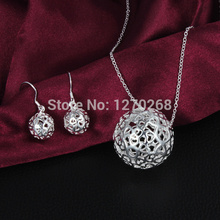 S013 Fashion Jewelry Set silver plated 3D hollow ball pendant necklace & earrings beautiful Christmas gift free shipping 2024 - buy cheap