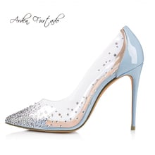 Sapatos de salto stiletto feminino agulha bico fino, sapatos de casamento com strass de cristal elegante e estilosos no verão 45 2024 - compre barato