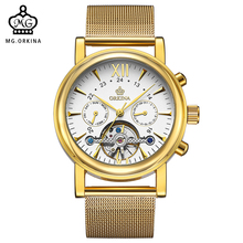 ORKINA Clock Men Automatic Watch Woven Stainless Steel Strap Tourbillon Mechanical Analogue Male Wristwatch Relogio Masculino 2024 - buy cheap