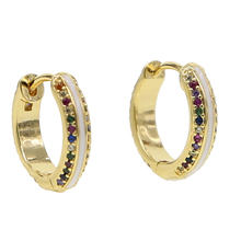 2019new design gold color rainbow multi color cubic zirconia with white enamel classic huggie hoop earring fashion modern jewels 2024 - buy cheap