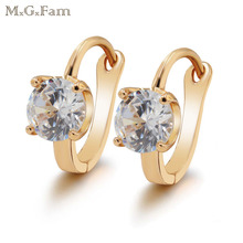 MxGxFam Single Round Zircon Hoop Earrings For Fashion Women Round AAA+ CZ Yellow Gold Color 2024 - buy cheap