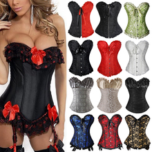 Women Steampunk Gothic Waist Trainer Corset Red Bow Satin Lace up Corset Dress Waist Cinchers Sexy Lingerie Corsets and Bustiers 2024 - buy cheap