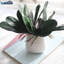 1 Uds verde Phalaenopsis planta con hojas artificiales bricolaje Ofrenda floral decoración para hogar y boda falsa Flor de seda hojas 2024 - compra barato
