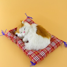 polyethylene&fur sounds miaow white&yellow sleeping cat model with mat about 12x9cm handicraft home decoration gift b1607 2024 - buy cheap