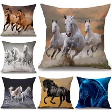 Pillow Cover Horse Printed Cushion Cover Linen Throw Pillows Cover Car Sofa Decorative Pillowcase decorativos 45x45cm 2024 - buy cheap