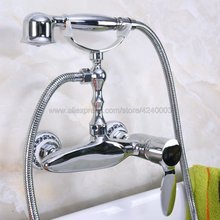 Polished Chrome Wall Mounted Bathroom Faucet Bath Mixer Tap With Hand Shower Head Shower Faucet Kna178 2024 - buy cheap