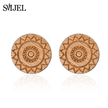 SMJEL-pendientes de tuerca con patrón clásico geométrico bohemio para mujer, joyería turca, accesorios, pendientes de madera 2024 - compra barato