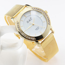 #5002Fashion Women Crystal Golden Stainless Steel Analog Quartz Wrist Watch reloj mujer New Arrival Freeshipping Hot Sales 2024 - buy cheap