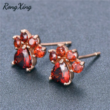 RongXing-pendientes de tuerca con forma de corazón rojo para mujer, aretes con forma de pata de oso, garra de gato, Circonia cúbica, zirconia, circonita, zirconita, rosa, Retro, oro, piedra de nacimiento, huellas de animales 2024 - compra barato