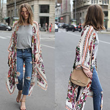 Summer Women Tops Blouses Floral Loose Shawl Open Stitch Chiffon Coat Wide Long Sleeves Tops Blouse 2024 - buy cheap