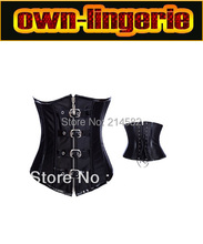 Black Leather Corset Zipper with Buckle Front Lace up Back underbust leather corset S-XXL w3307 2024 - buy cheap