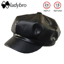 Ladybro-boina de cuero sintético para mujer, sombrero elegante de Pintor británico, sombrero de señora para otoño e invierno, gorra negra, sombrero octogonal para mujer, gorro femenino 2024 - compra barato