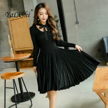 Women Pleated A-line Dress Pink Black Full Sleeve O-neck Knee-length Elegant Modis Knitting Dress Casual Party Autumn Dresses 2024 - buy cheap