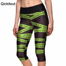 Drop ship Hot Mujer Pantalones de 7 puntos mujeres legging verde tiras de advertencia Impresión digital mujeres de cintura alta bolsillo lateral teléfono pantalón 2024 - compra barato