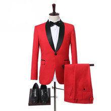 Red Wedding Men Suits With Black Lapel Groom Tuxedos Custom Made Ternos Latest Slim Fit Men's Suits 2 Pieces(Jacket+Pant) 2024 - buy cheap