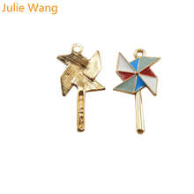 Julie Wang 4PCS Enamel Colorful Windwill Charms DIY Bracelet Metal Alloy Pendant Necklace Jewelry Making Handmade Accessory 2024 - buy cheap