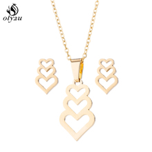 Oly2u Gold Hollow Heart Necklaces Stud Earrings Sets For Women Fashion Jewelry Set Stainless Steel Long Choker Earrings collares 2024 - buy cheap