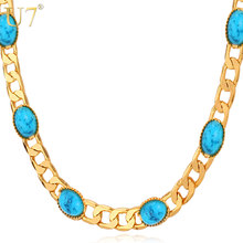 U7 Arrivals Trendy Gold Color Blue Stone Women/Men Jewelry Wholesale 22 Inch Link Chain Necklace N388 2024 - buy cheap