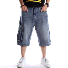 Men's loose hip hop pockets cargo denim shorts Plus big size letters embroidery jeans Skateboard streetwear capri 2024 - buy cheap